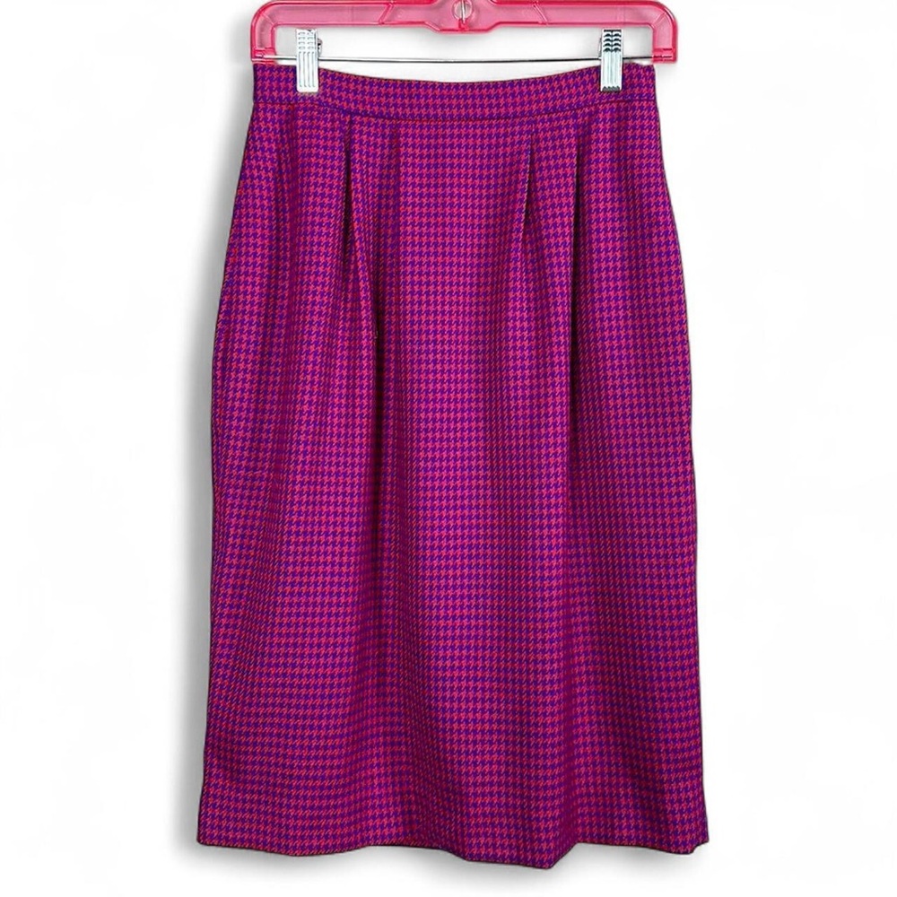 Vintage pink and purple houndstooth wool pencil skirt